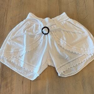 High Waist White Lace Trim Women Shorts